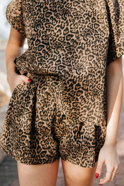 Leopard Short Sleeve Top and Short Pant Set