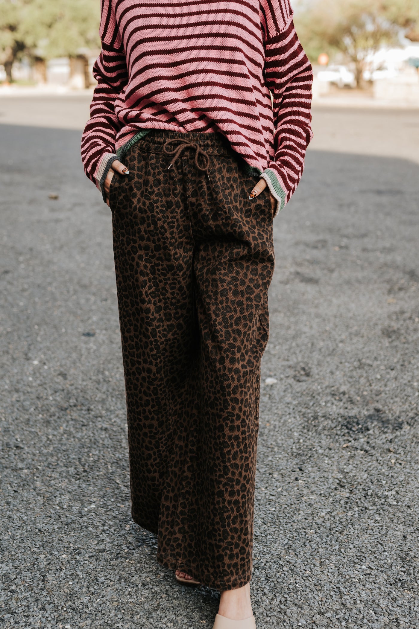 Leopard Print Wide Denim Track Pants
