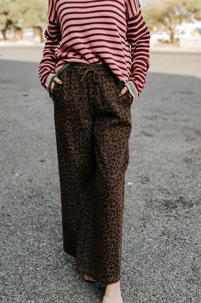 Leopard Print Wide Denim Track Pants