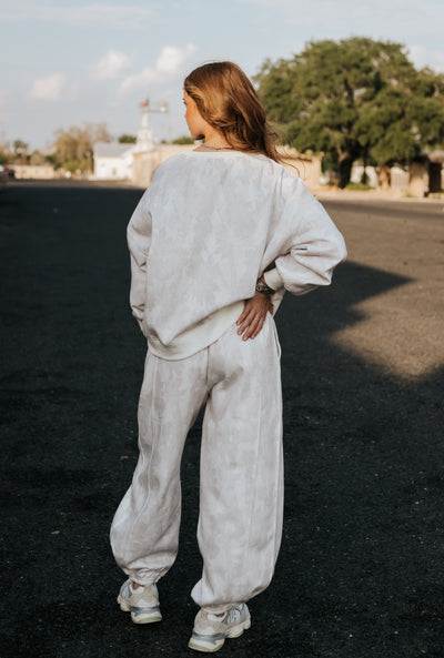Pale Beige Leaf Printed Fleece Sweatpants