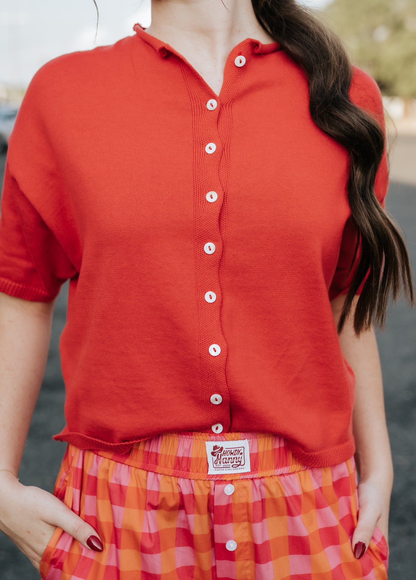 Red Short Sleeve Knit Cardigan TBW13717