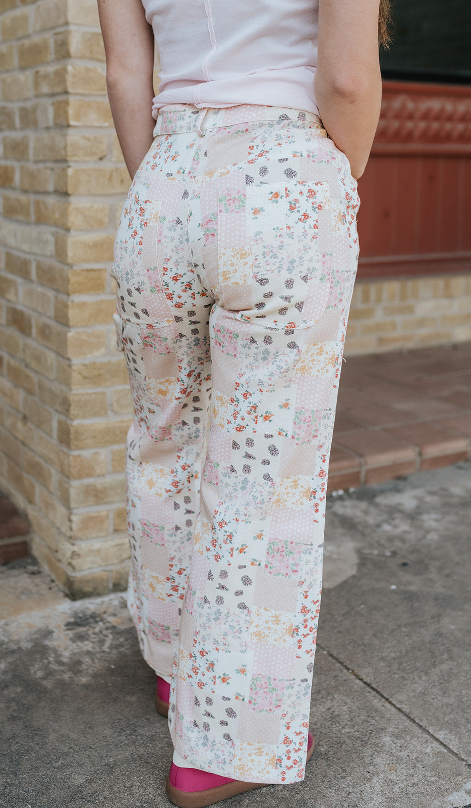 Vintage Pastel Floral Patchwork Wide Leg Pants KB2024-02