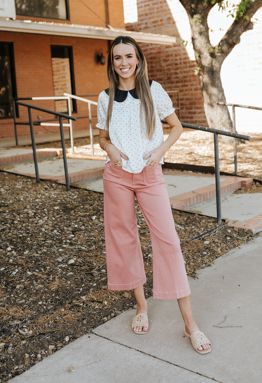 Cream/Black Polka Dot Collared Blouse WL25-12455