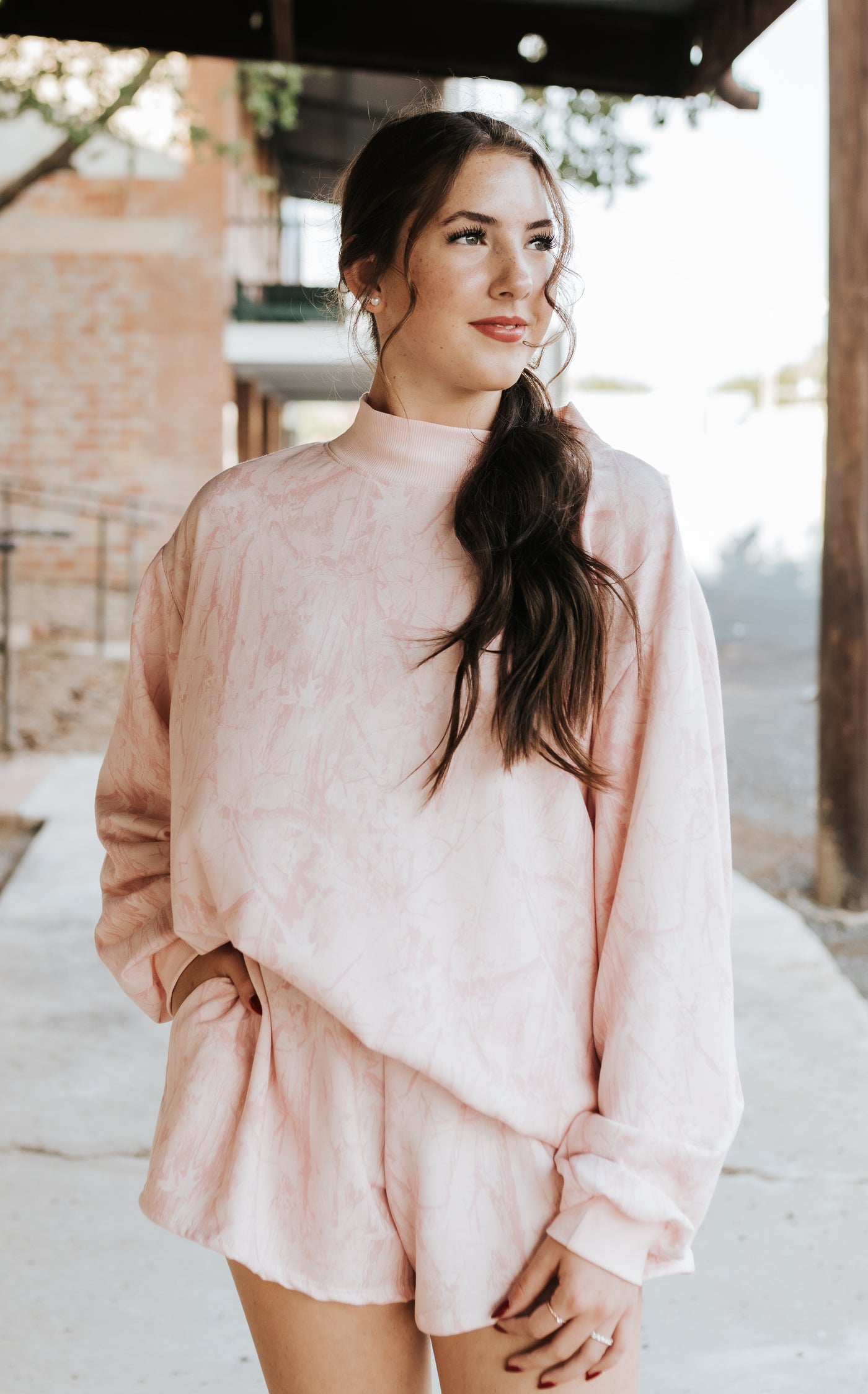 Pink Camouflage Oversized Mock Neck Sweatshirt