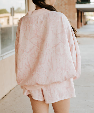 Pink Camouflage Oversized Mock Neck Sweatshirt