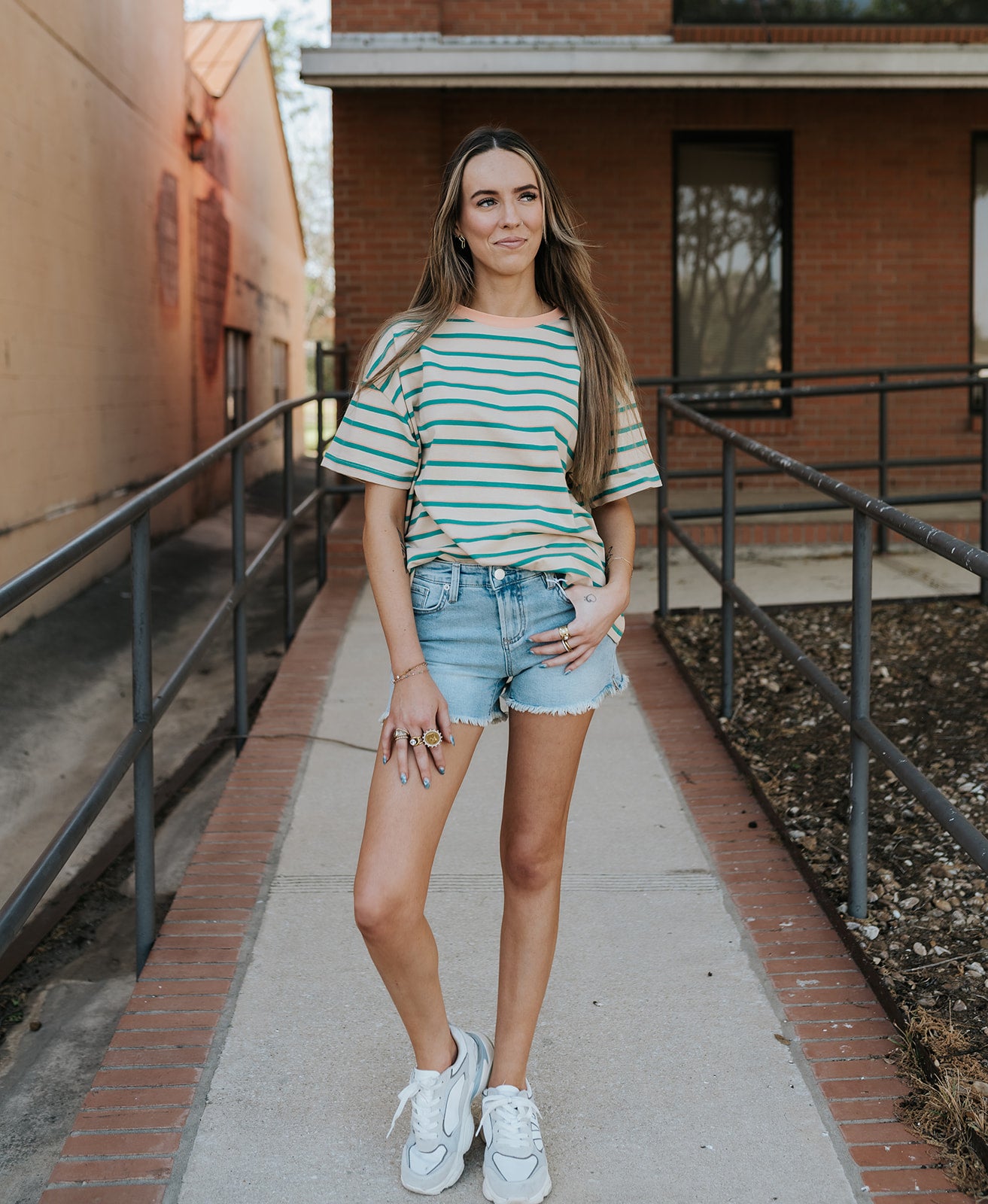 Taupe/Green Striped Boxy Knit Tee WL25-11477