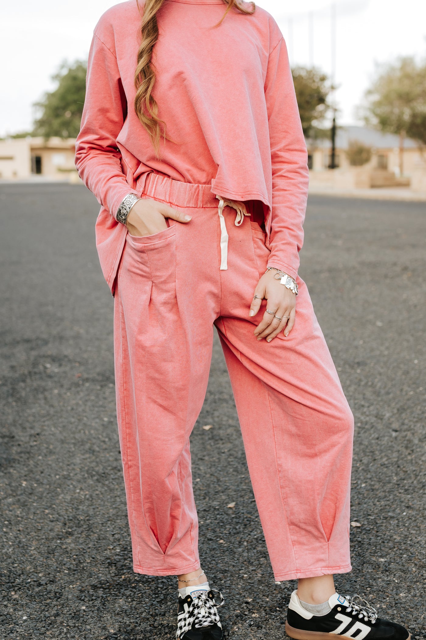 Magenta Washed Pleat Detail Short Sleeve Top and Pant Set