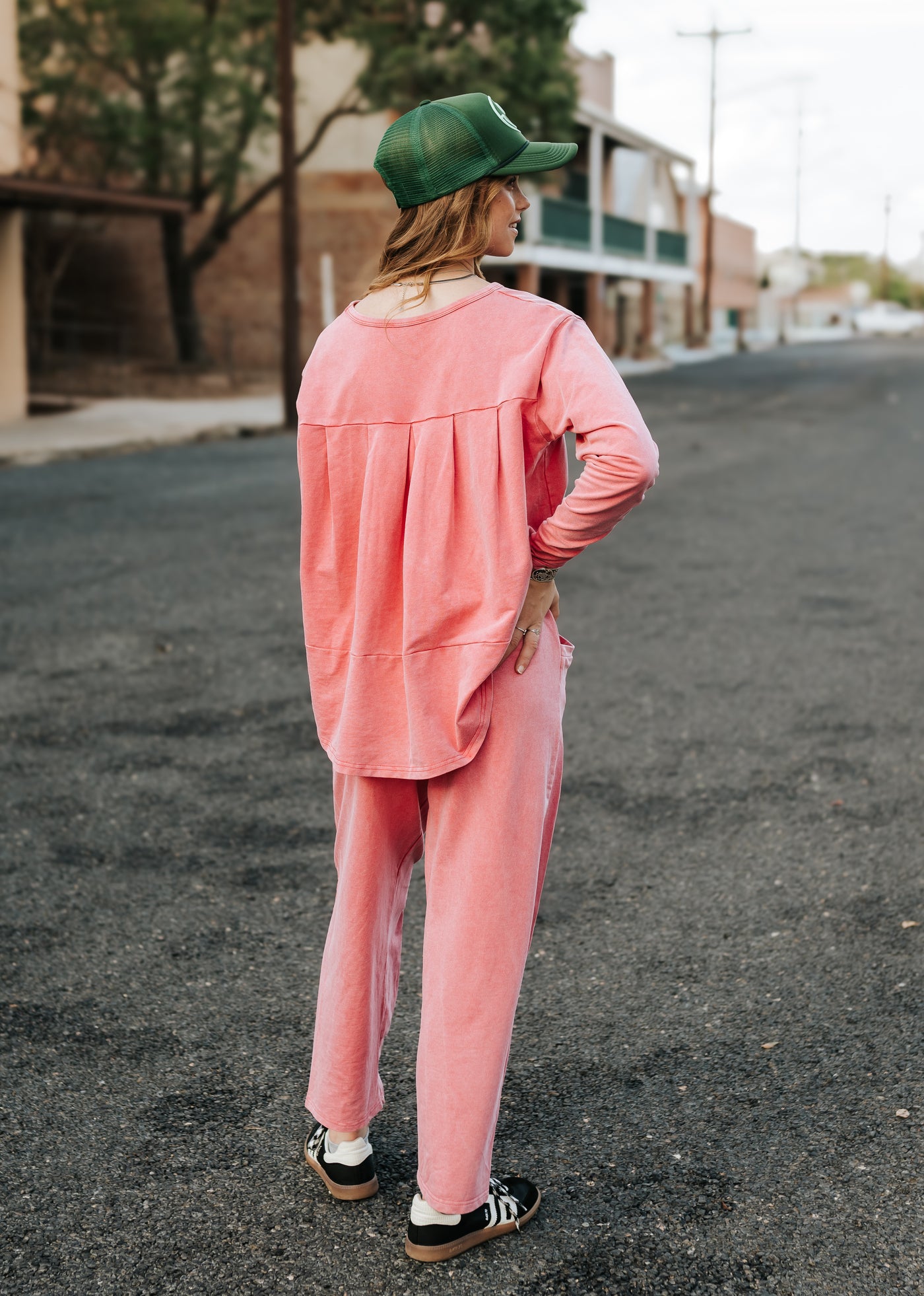 Magenta Washed Pleat Detail Short Sleeve Top and Pant Set