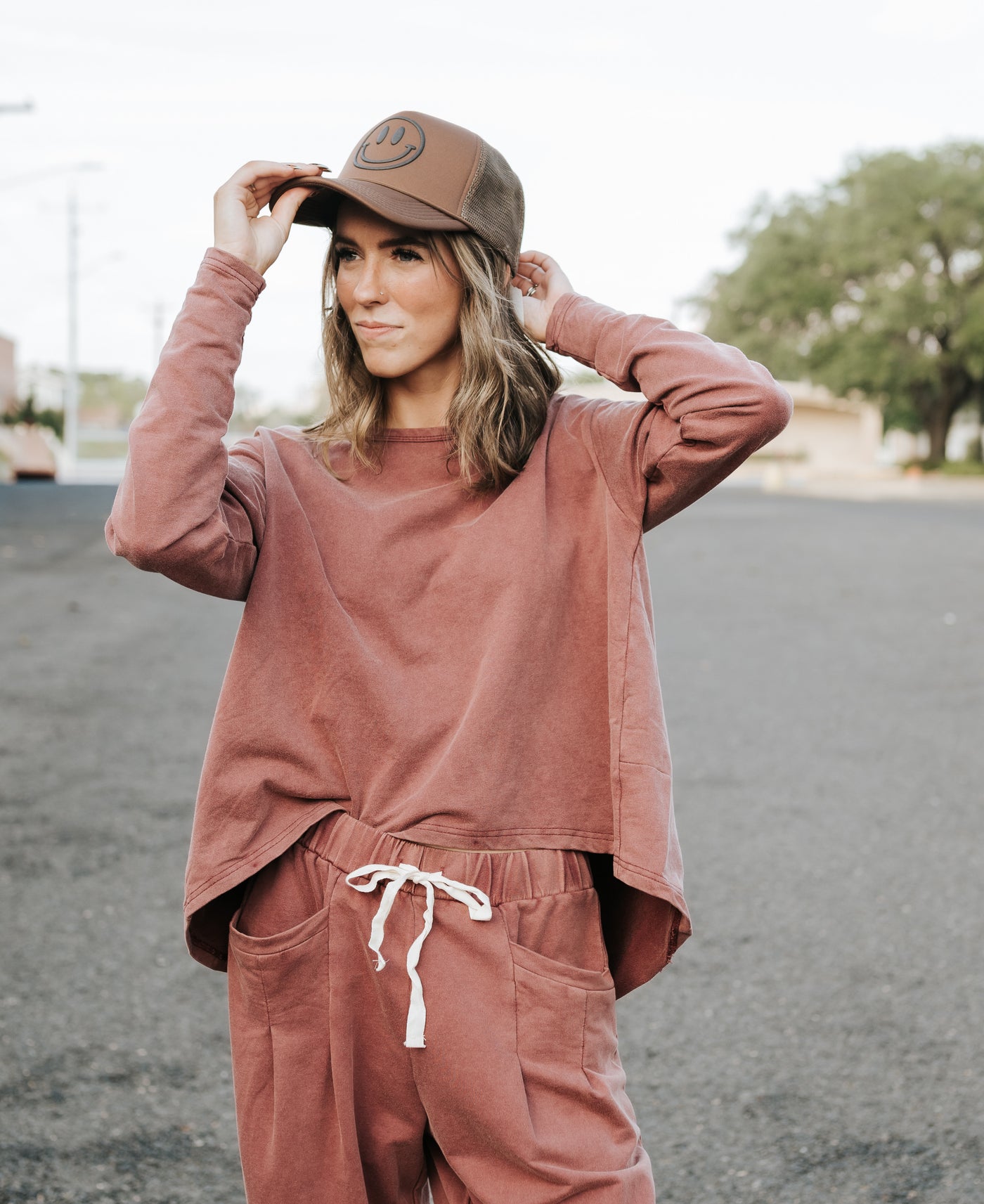Burgundy Washed Pleat Detail Short Sleeve Top and Pant Set