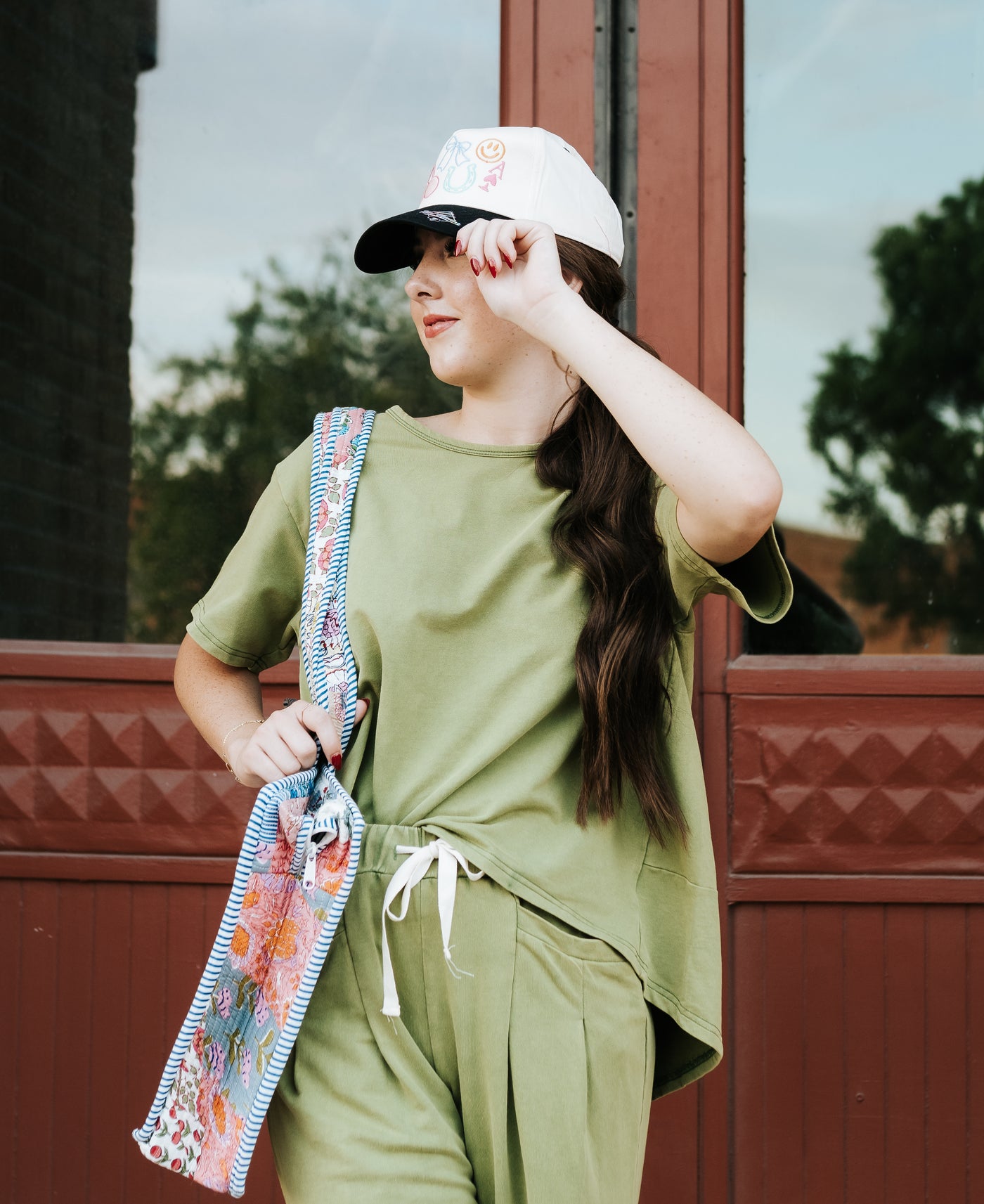 Olive Washed Pleat Detail Short Sleeve Top and Pant Set