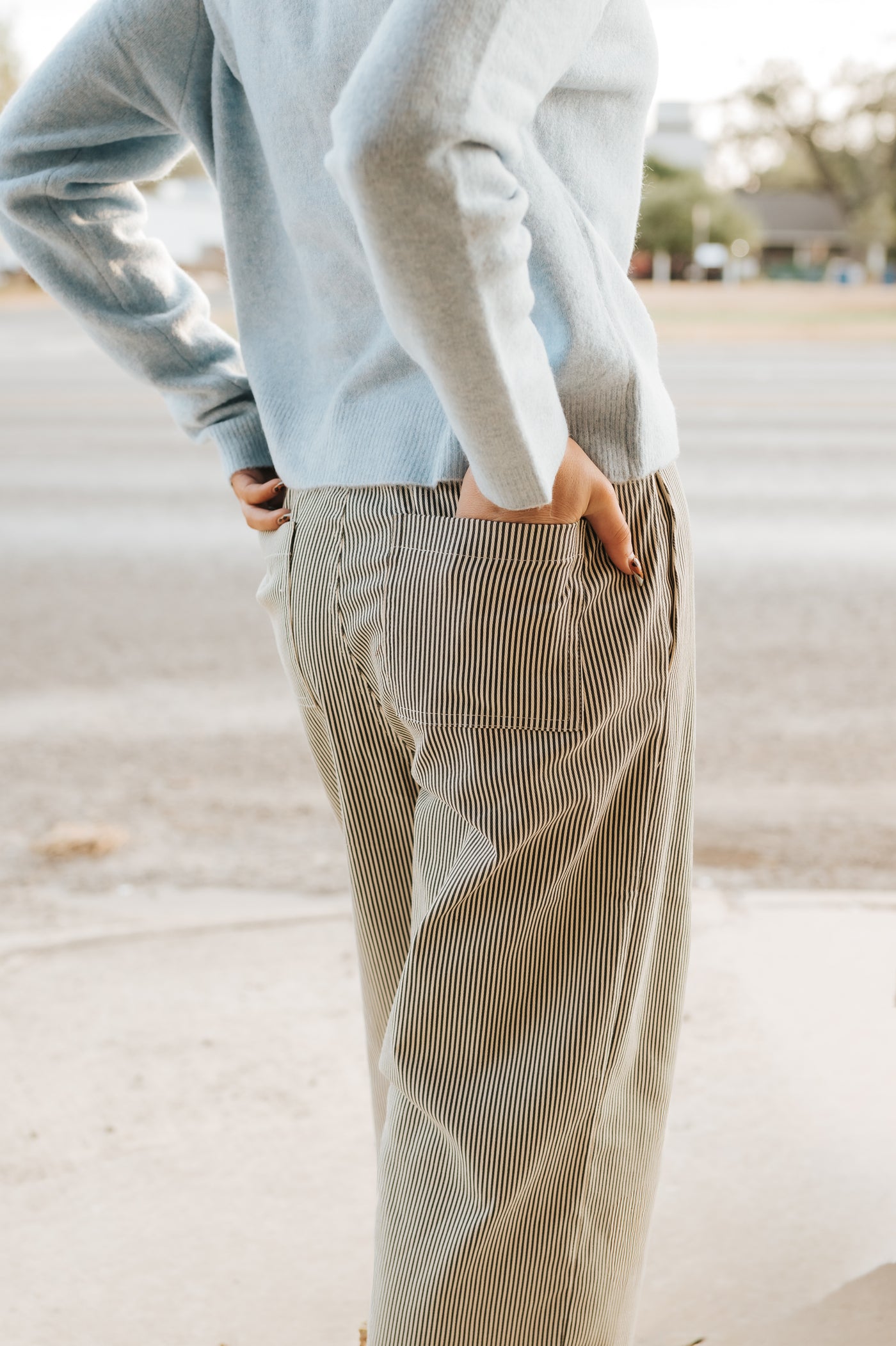 Black/Cream Striped Wide Leg Pants  WL25-10838