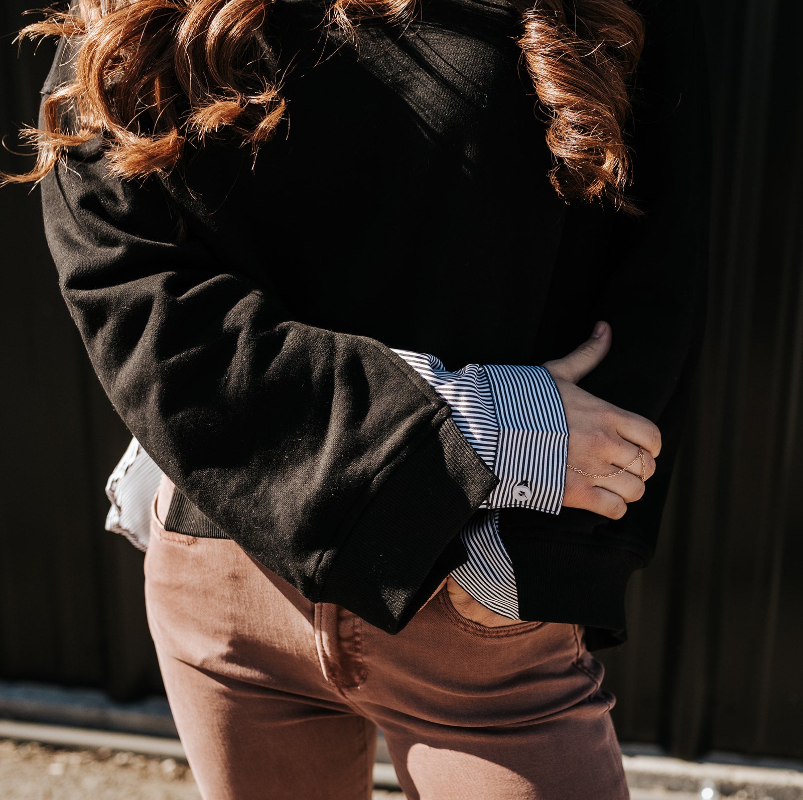 Long Sleeve Mixed Media Top - Black
