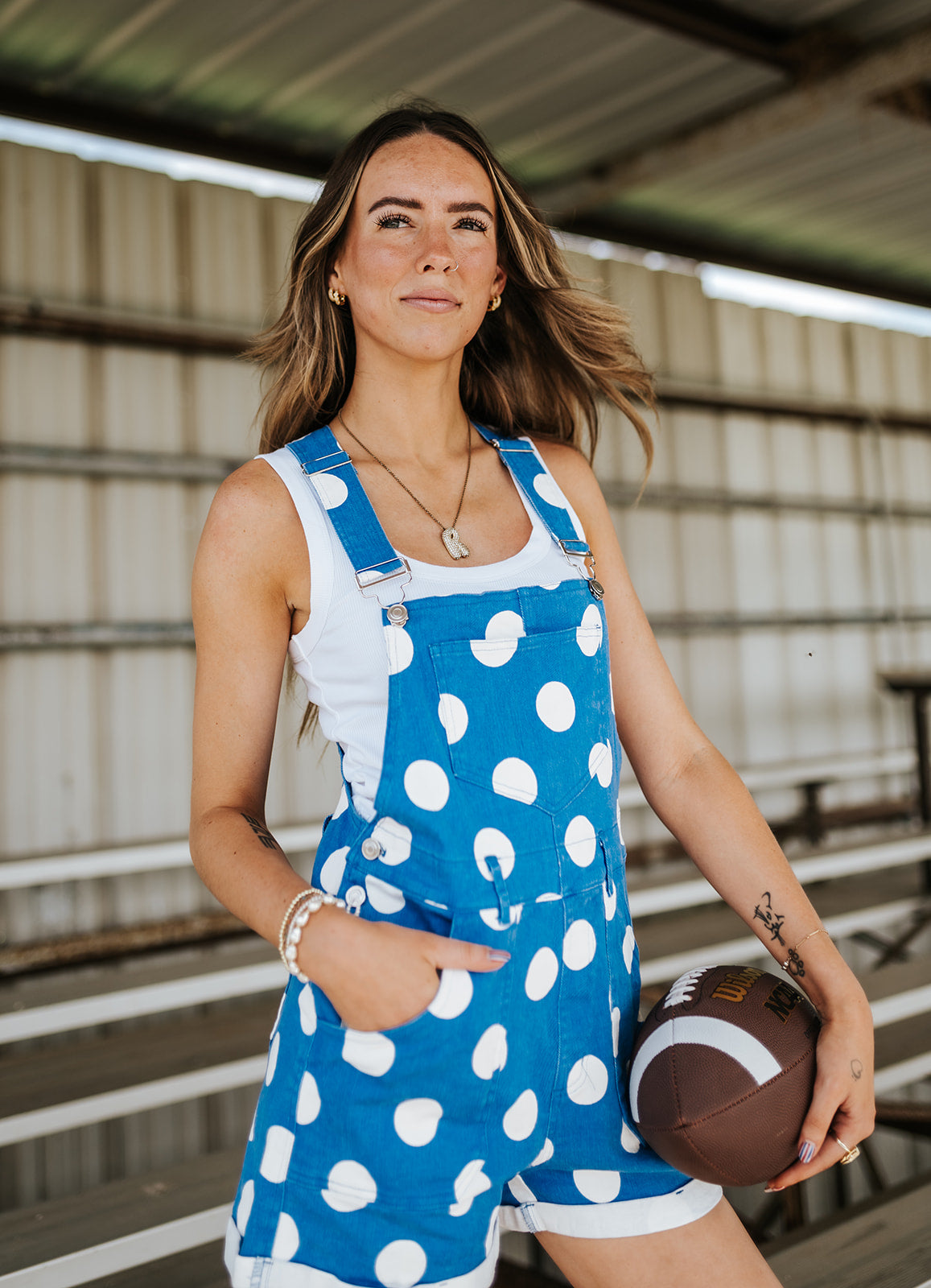 Royal Blue Game Day Polka Dot Overalls G30426