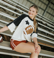 Black Football Patch Color Block Top C15829