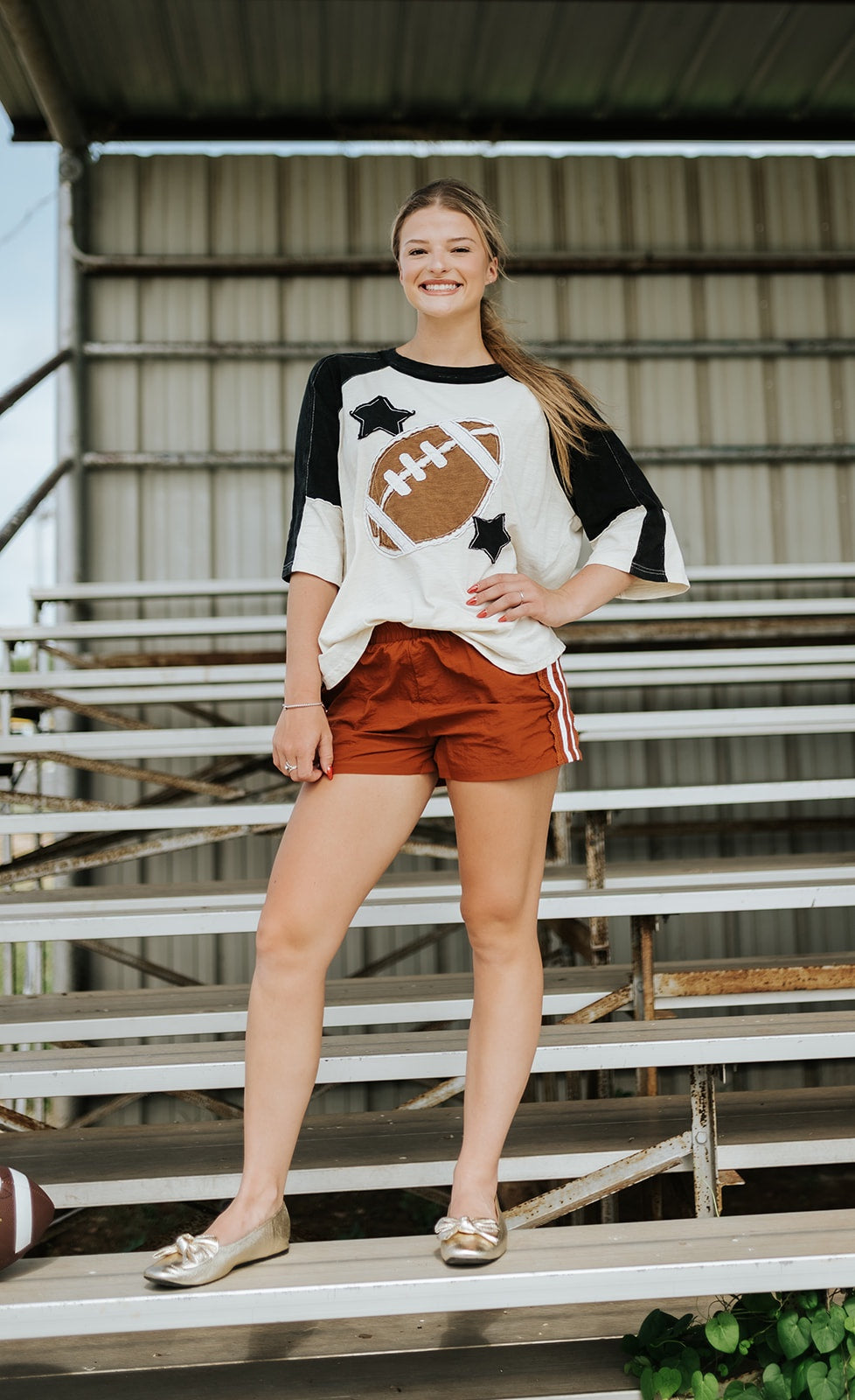 Black Football Patch Color Block Top C15829