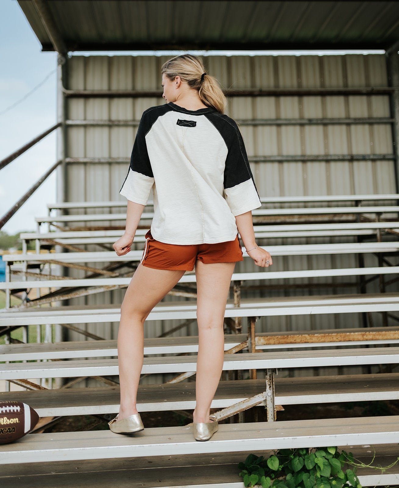 Black Football Patch Color Block Top C15829