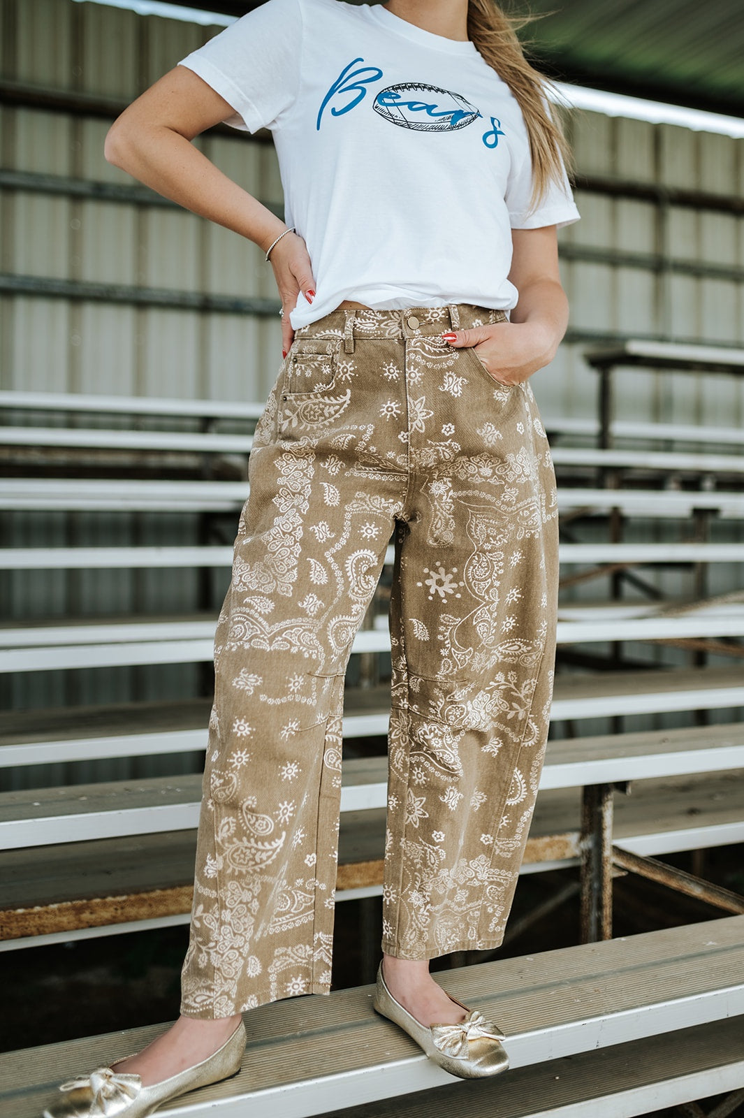 Brown Paisley Print Washed Pants P6317