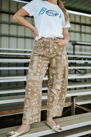 Brown Paisley Print Washed Pants P6317