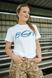 White Comfort Colors Black/Royal Blue Football Bears Tee