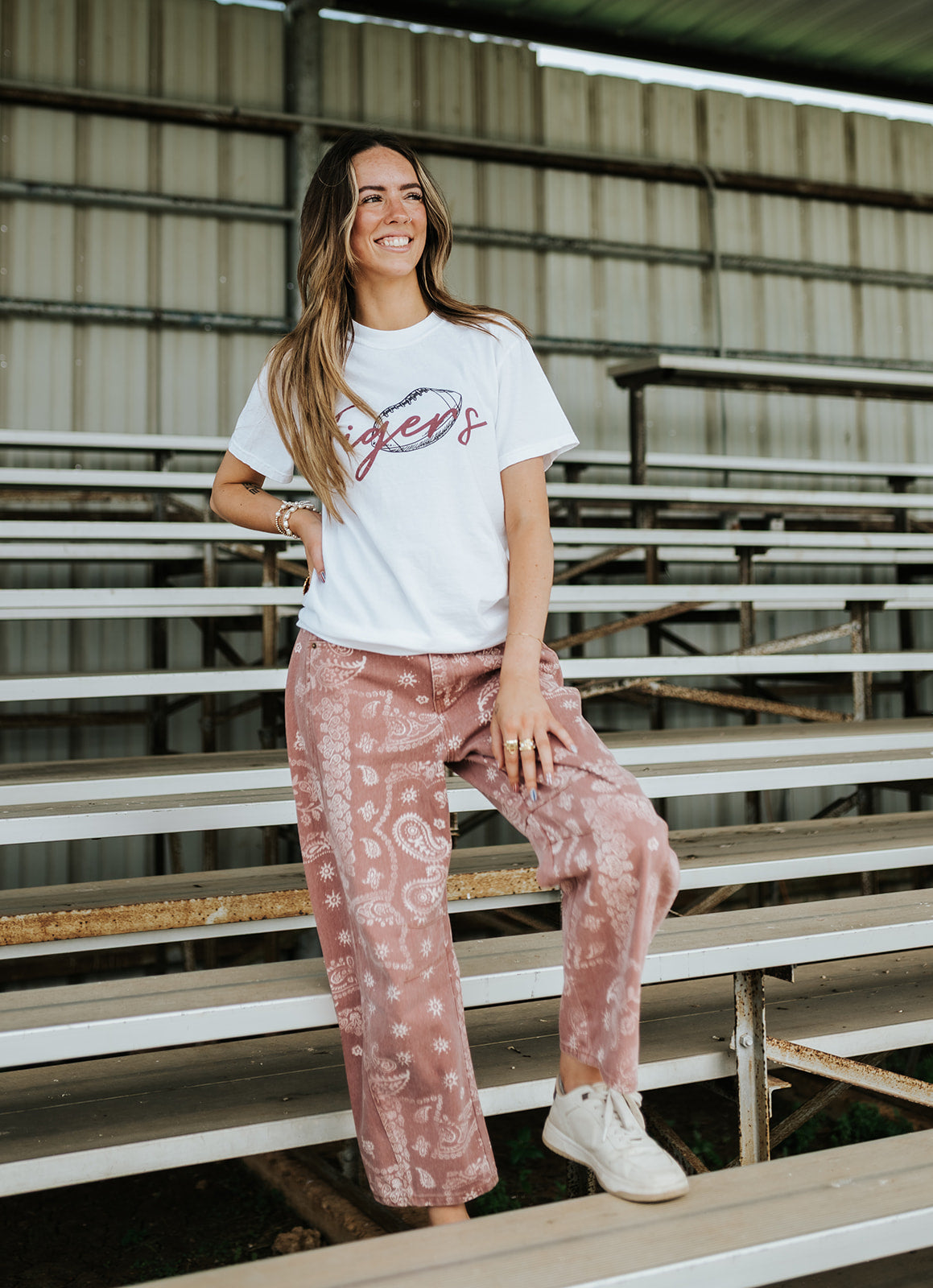 White Comfort Colors Black/Maroon Football Tigers Tee