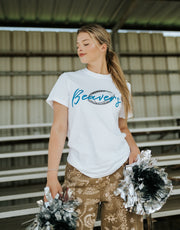 White Comfort Colors Black/Royal Blue Football Beavers Tee