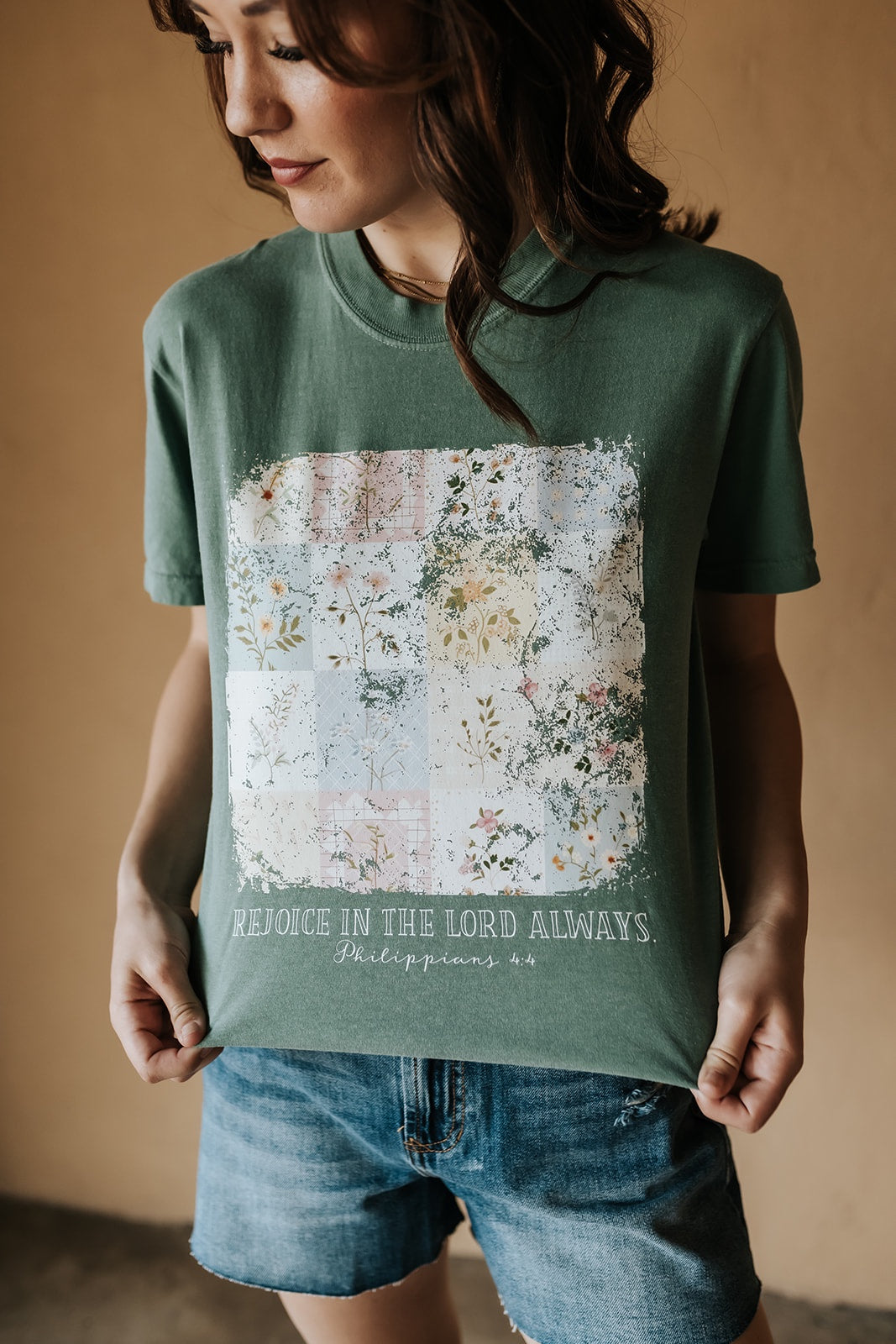 Rejoice In The Lord Always Vintage Floral Tee Light Green