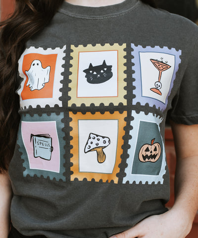 Halloween Stamps Graphic Tee Charcoal