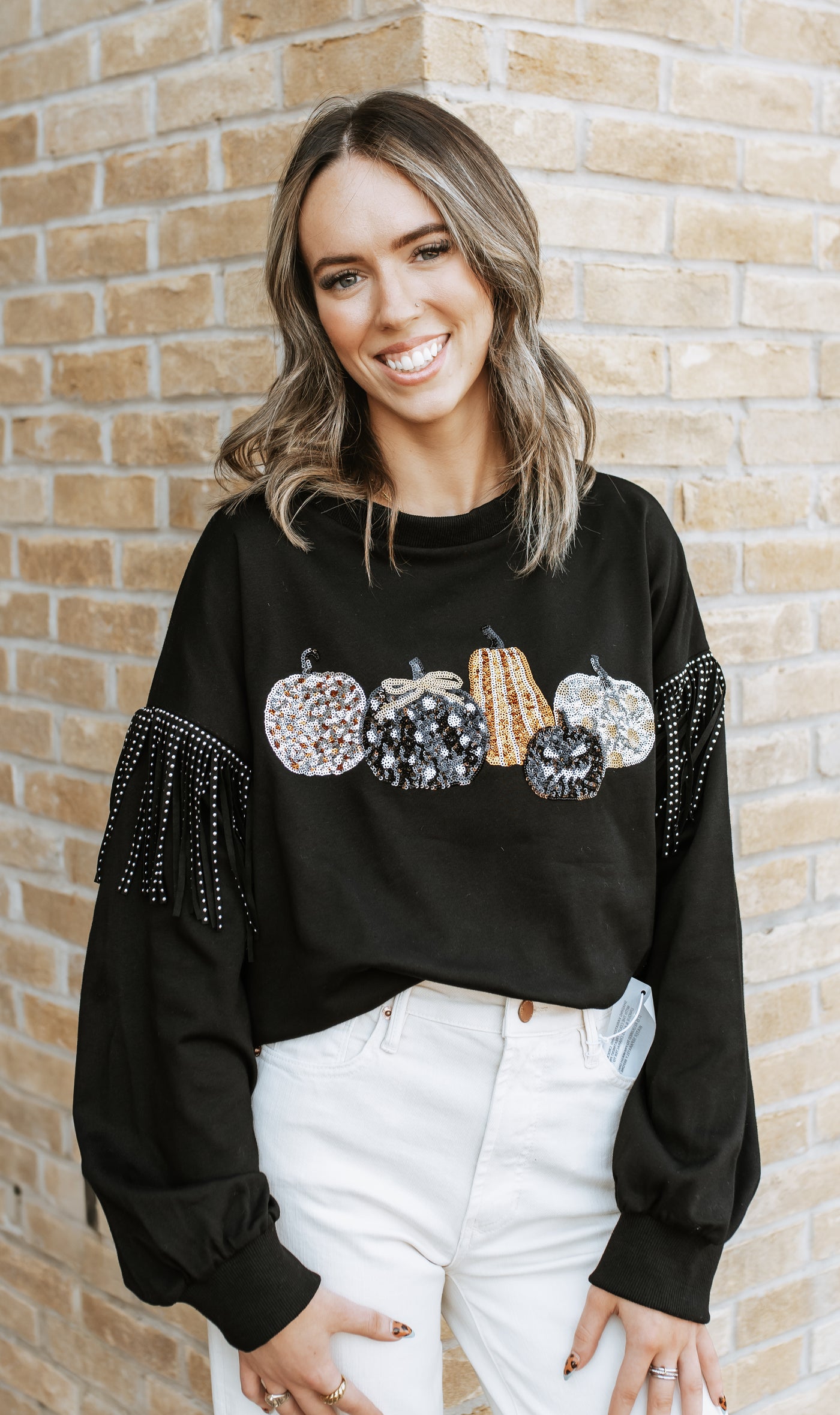 Pumpkin Sequin Patch Top
