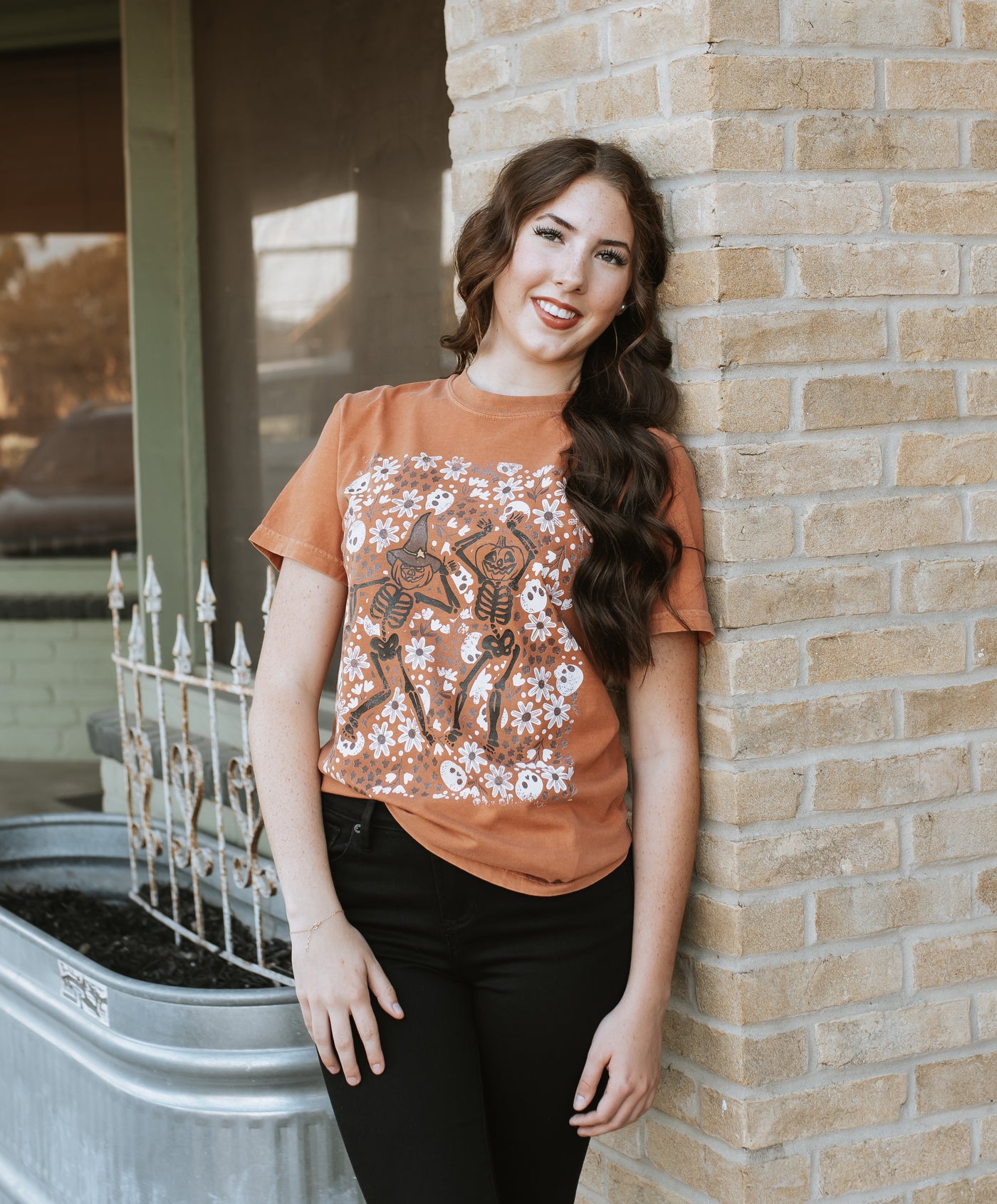 Floral Skeleton Pumpkins Tee