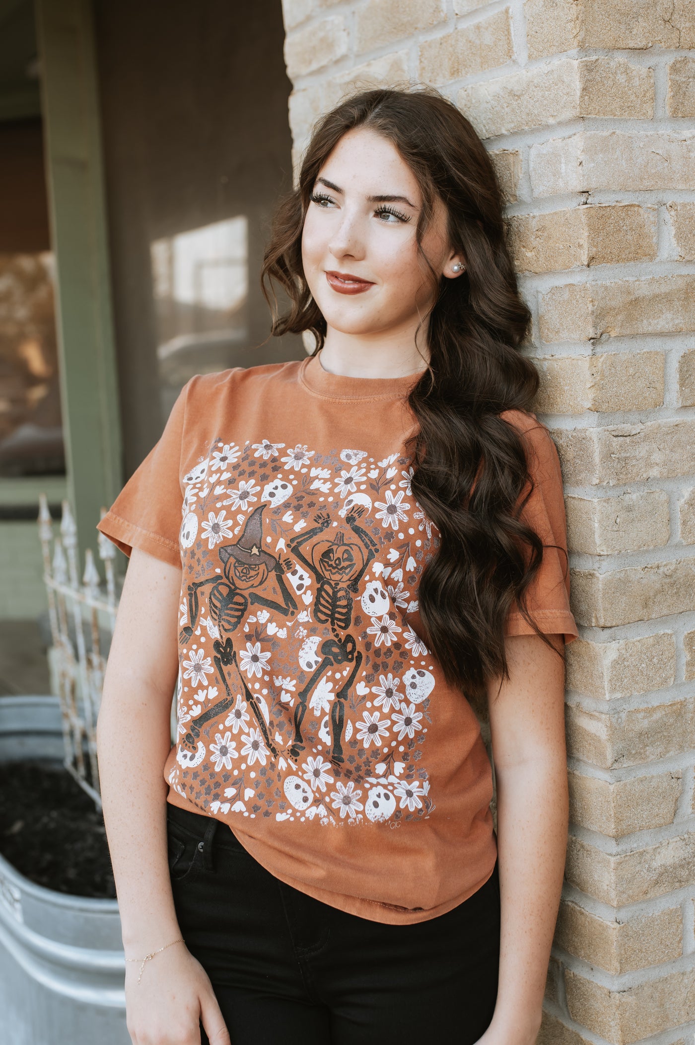 Floral Skeleton Pumpkins Tee