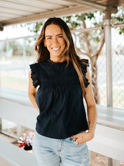 Indigo Washed Cotton Lace Panel Blouse - RT1274