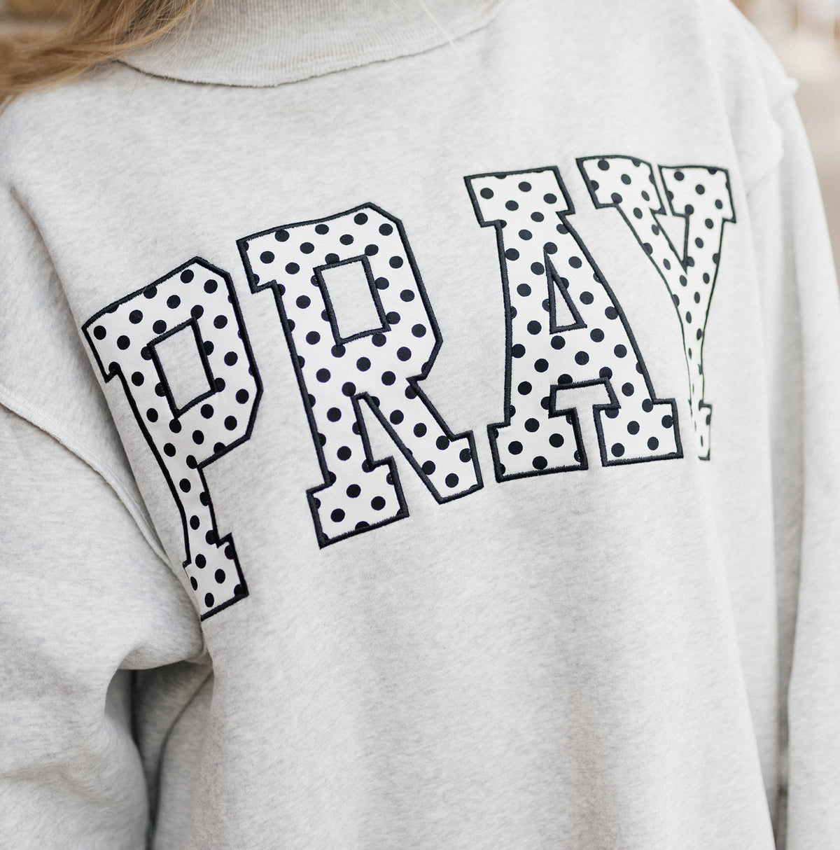 Heather Grey Emb PRAY Mock Neck Sweatshirt IT2594E-PRAY1