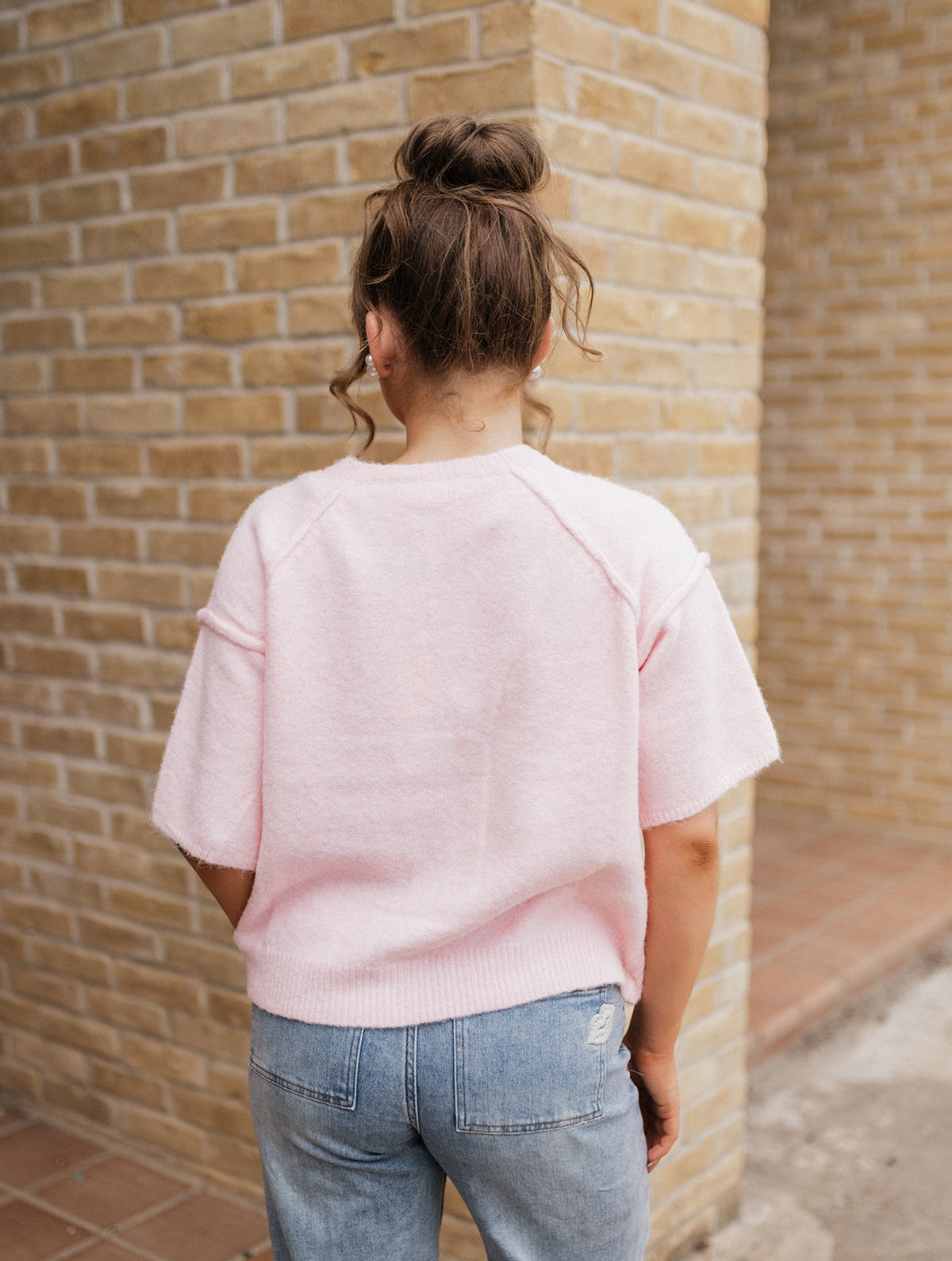 Pink Soft Knit Seam Detail Sweater Cardigan WL26-13495