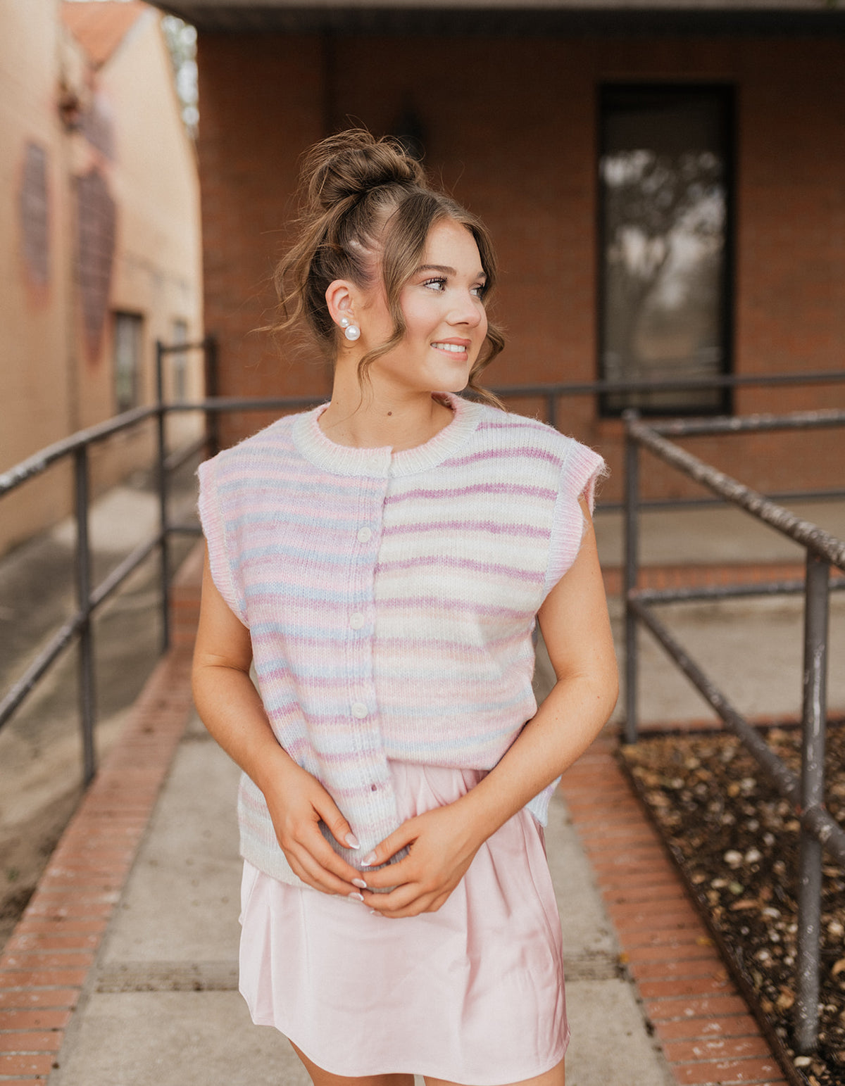 Bubblegum/Mint Rainbow Stripe Sweater Vest WL26-13224