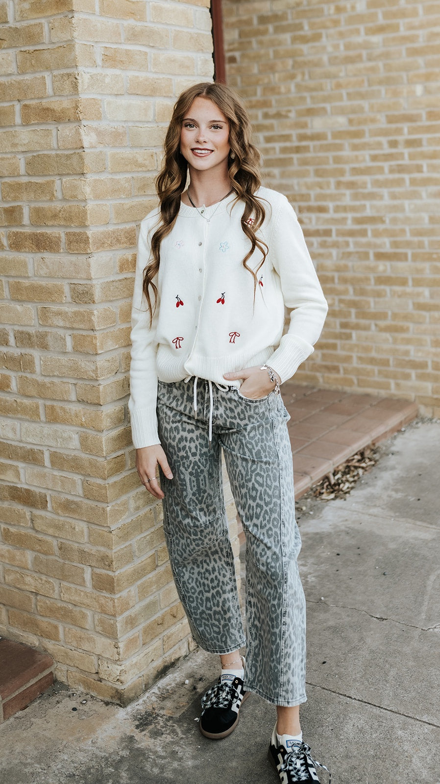 Grey Leopard High Rise Barrel Jean T7327GLP