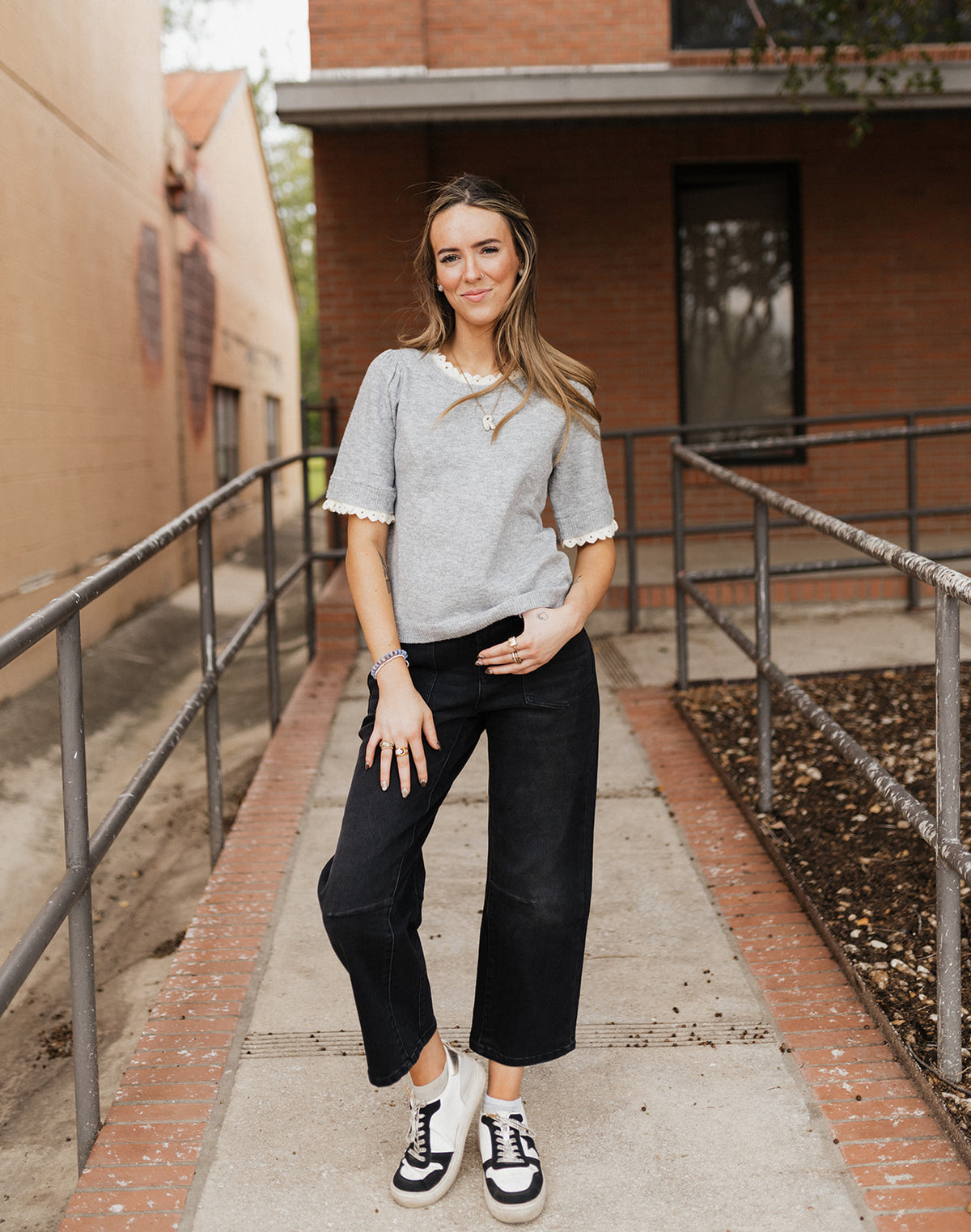 Grey Short Sleeve Scallop Sweater TF26-0180