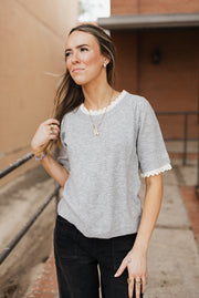 Grey Short Sleeve Scallop Sweater TF26-0180