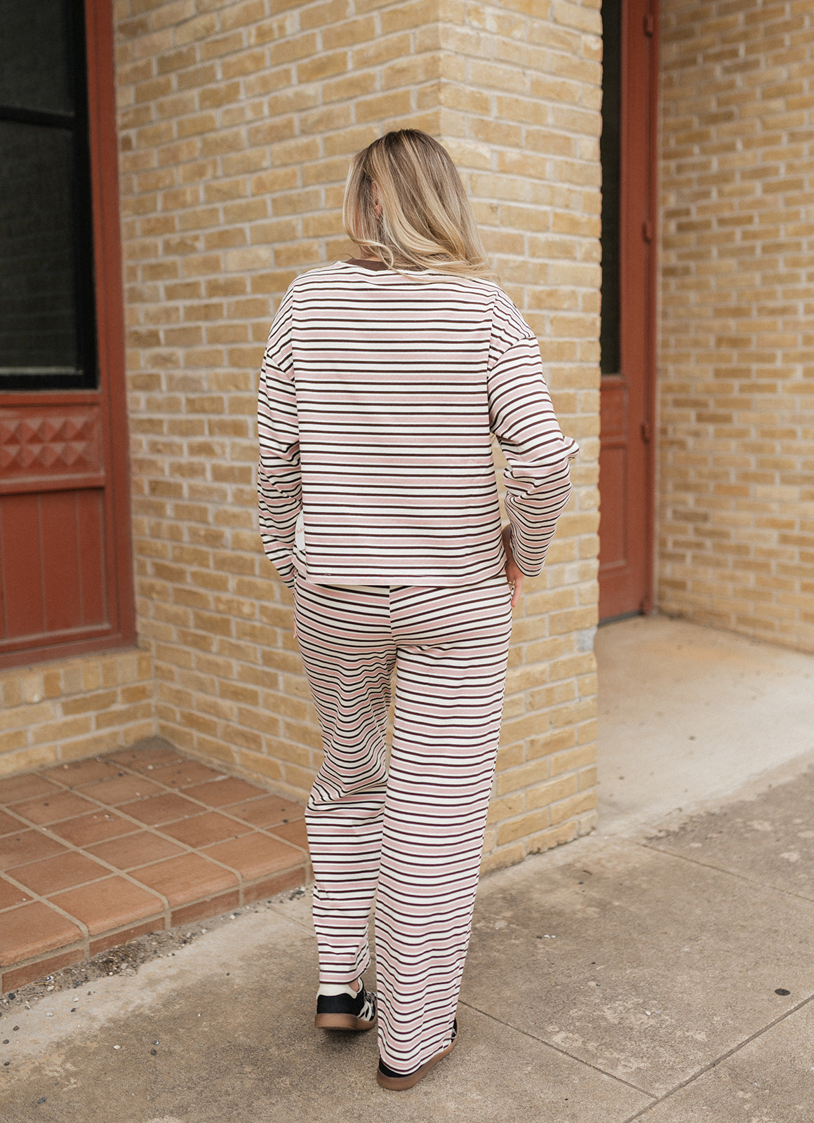 Rose/Brown Striped Long Sleeve Top BRT4559-1