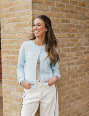 Baby Blue Button-Front Crewneck Cardigan IT3086