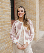 Brown/Pink Dual-Button Rib-Trimmed Striped Cardigan IT3086A