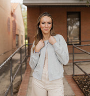 Heather Grey Button-Front Crewneck Cardigan IT3086