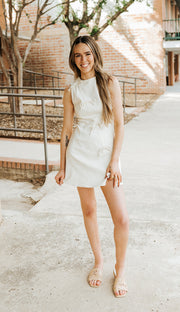 Cream Ribbon Twill Mini Dress ID9976