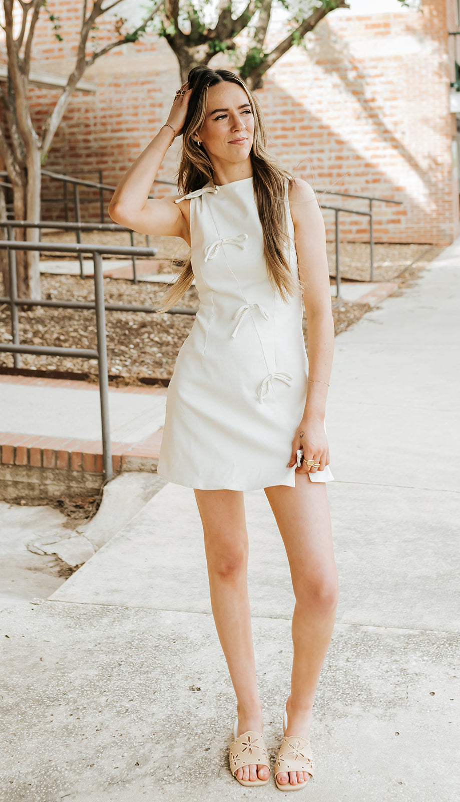 Cream Ribbon Twill Mini Dress ID9976