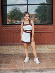 Baby Blue/Brown Tie Waist Mini Skort - CS4074