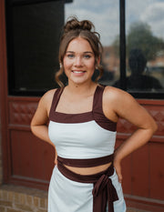 Baby Blue/Brown Square Neck Active Crop - CT10063