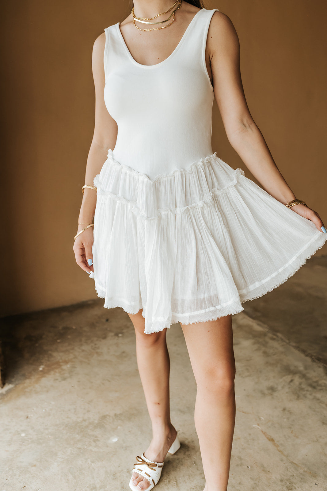 White Sleeveless Dress WKR50207