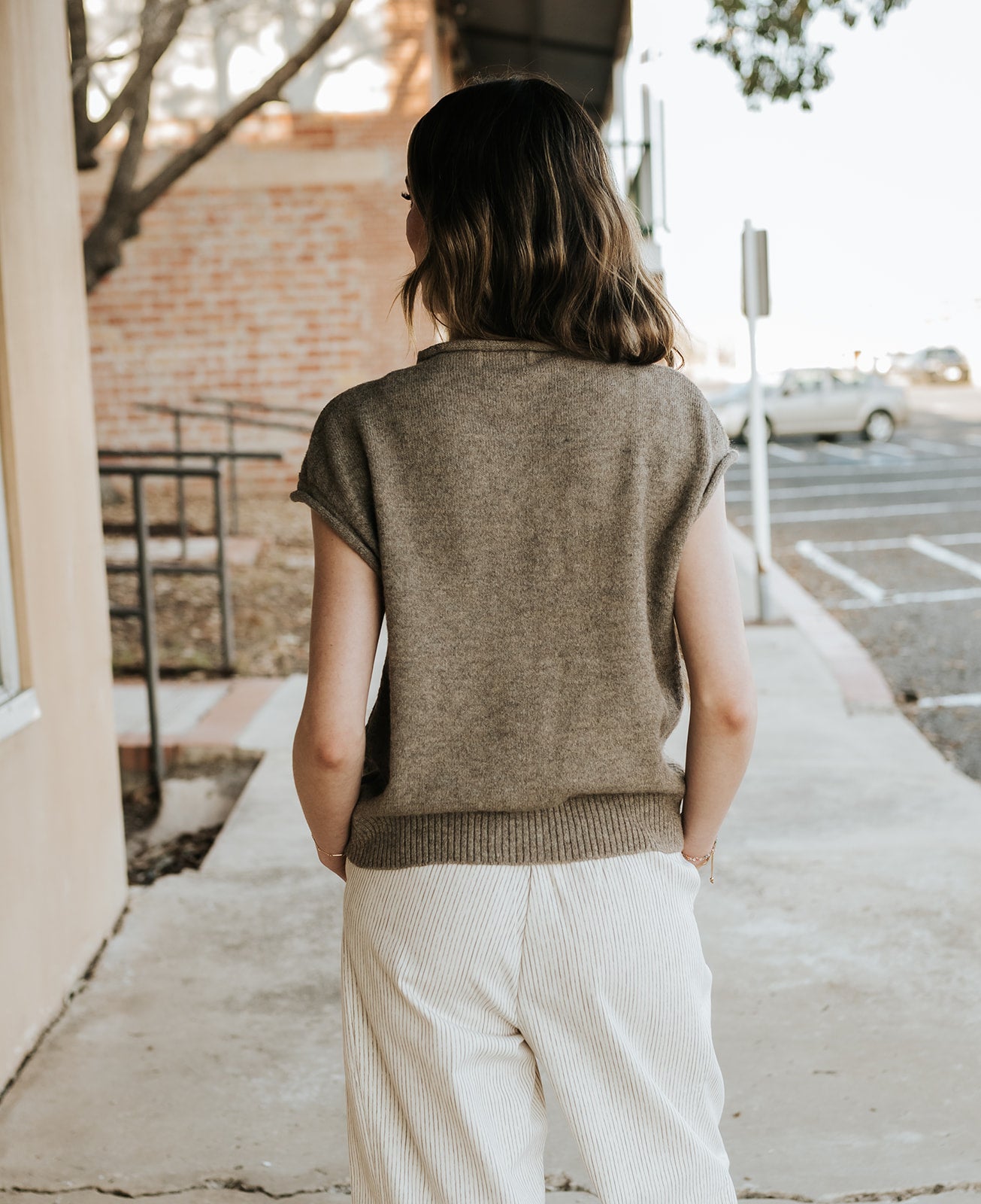 Natural/Mocha Striped Pants with Drawstring WL25-12248