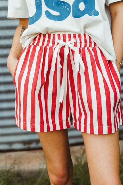 Red Stripe Twill Denim Shorts AP6184W