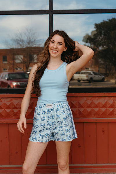 Light Blue Bows Boxer Shorts