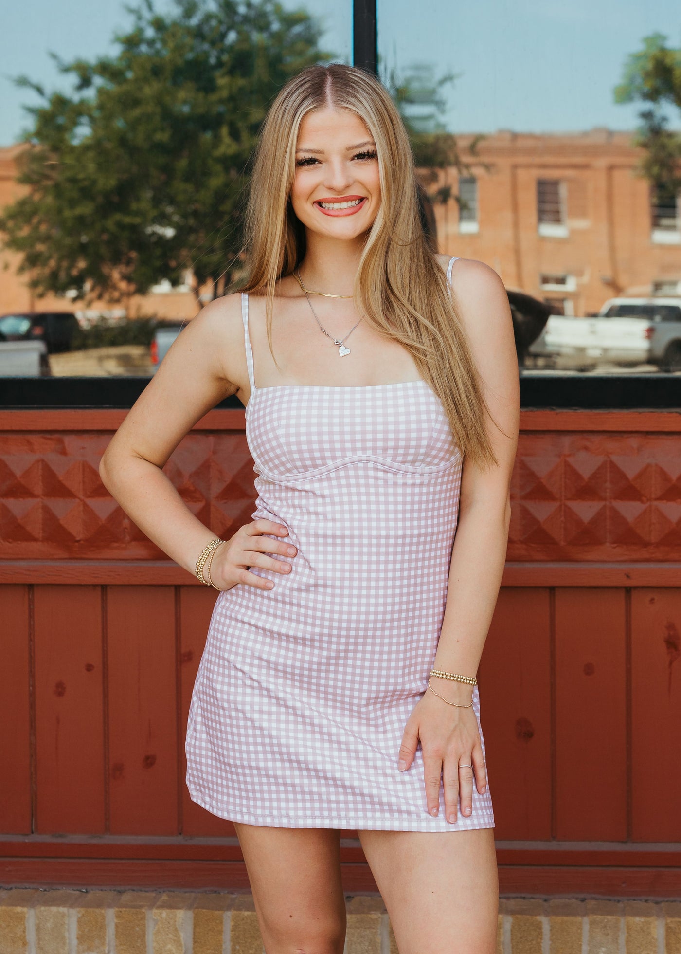 Beige Gingham Romper DP20023